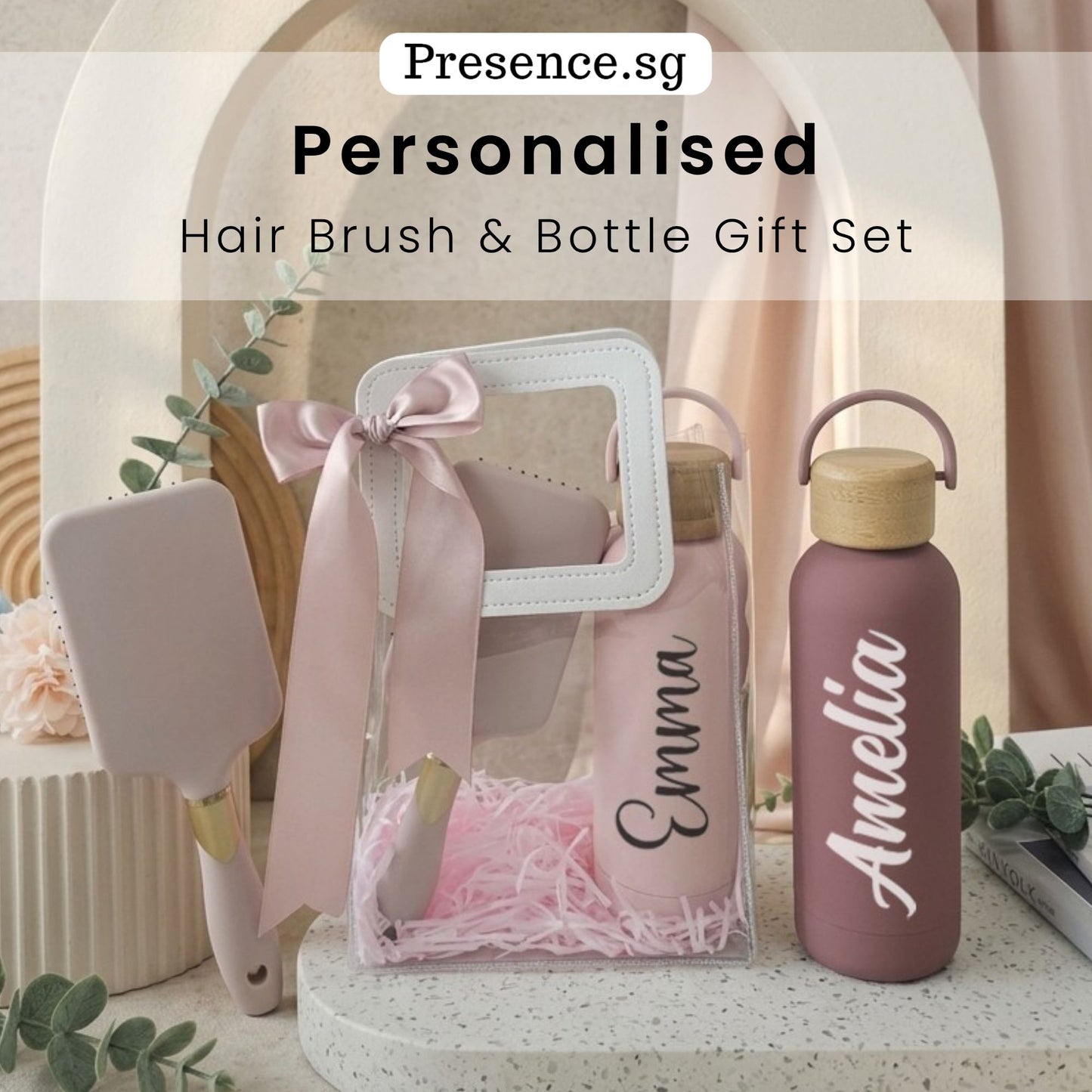Personalized Thermal Bottle (500ml) & Massage Hair Brush Bundle Gift Set