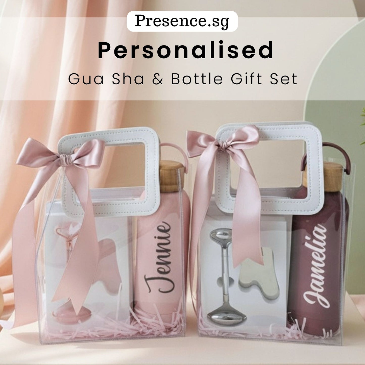 Personalised Thermal Bottle Gua Sha Facial Roller Gift Set