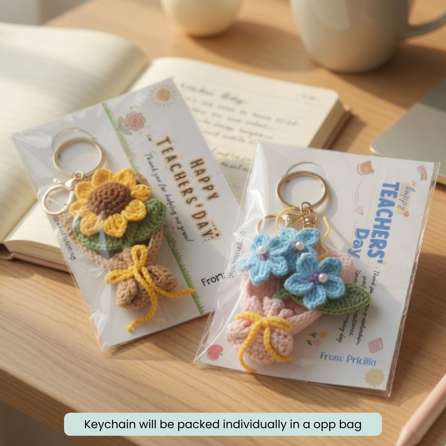Personalized Crochet-Style Flower Bouquet Keychain