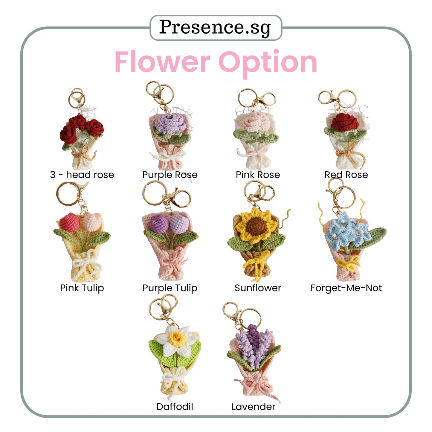 Personalized Crochet-Style Flower Bouquet Keychain