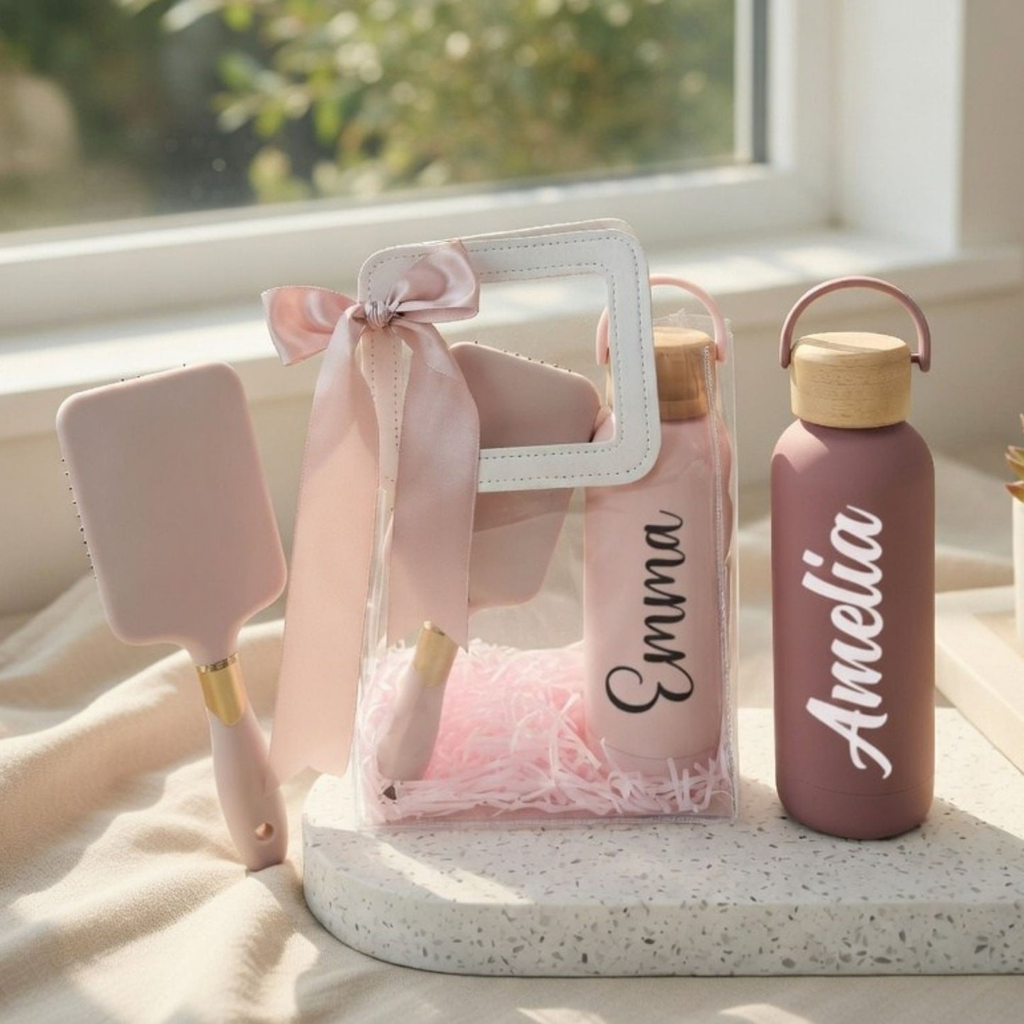 Personalized Thermal Bottle (500ml) & Massage Hair Brush Bundle Gift Set