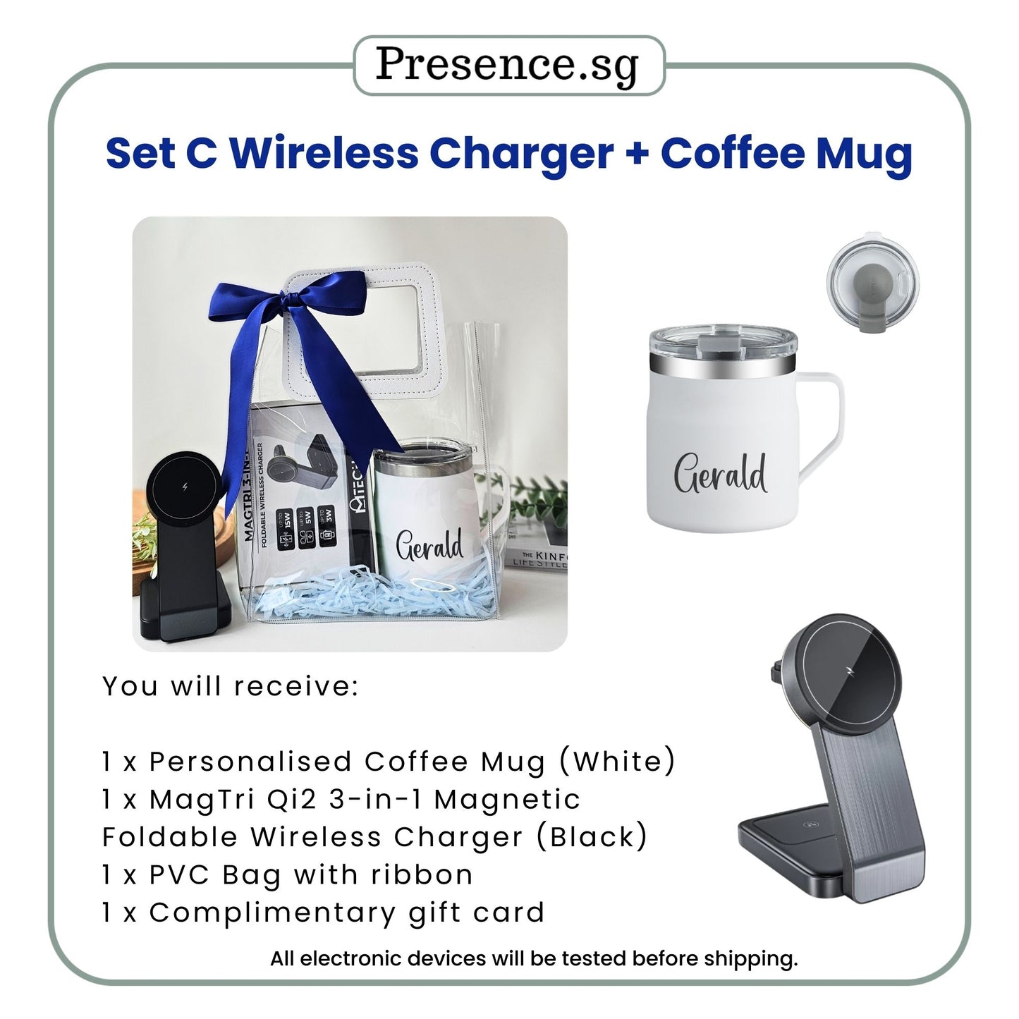 Gift for Him The Modern Essentials Set | Personalised Mug + 3-in-1 Wireless Charger