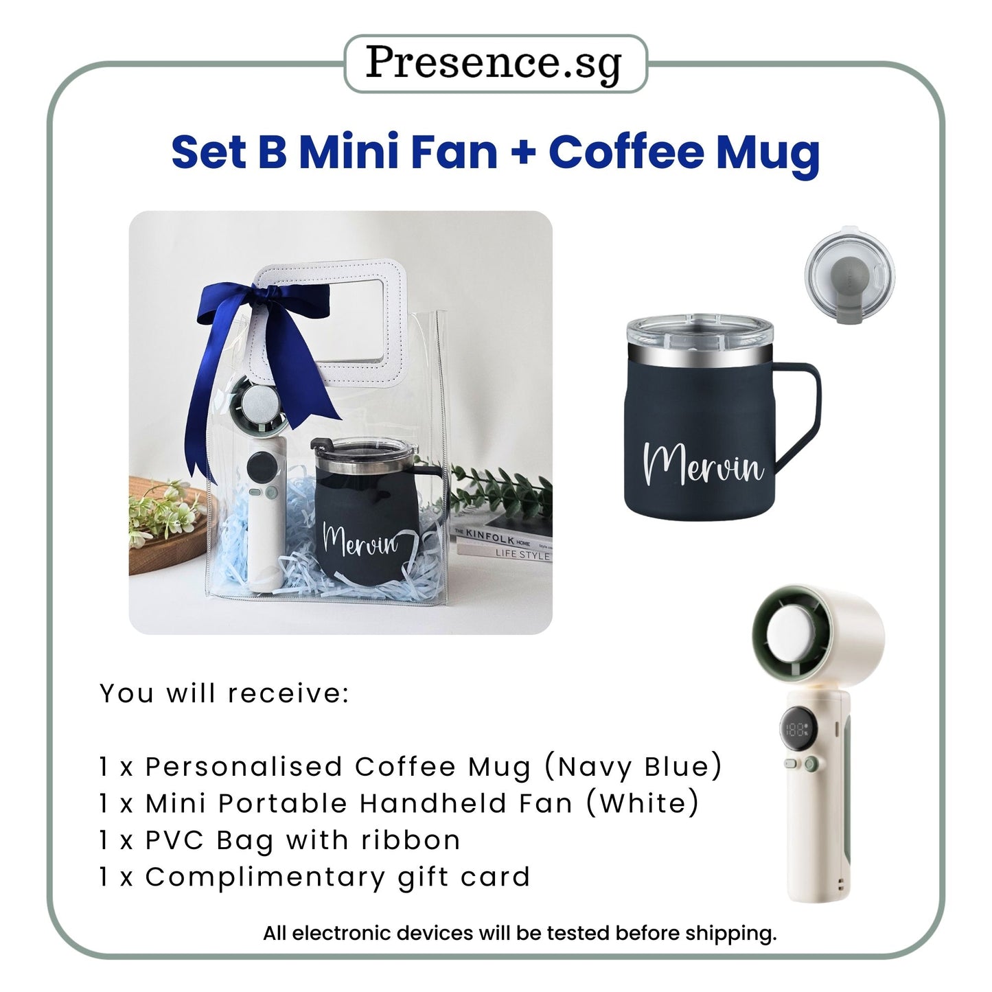 Gift for Him The Cool Commuter Set | Personalised Mug + Mini Handheld Fan