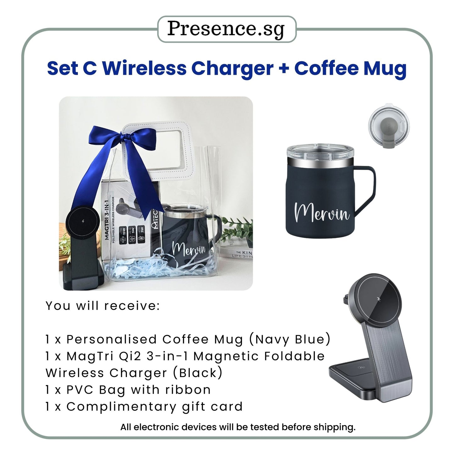 Gift for Him The Modern Essentials Set | Personalised Mug + 3-in-1 Wireless Charger