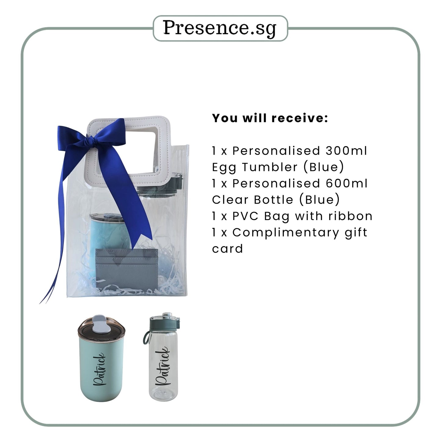Personalised 300ml Egg Tumbler & 600ml Clear Bottle with Card Holder