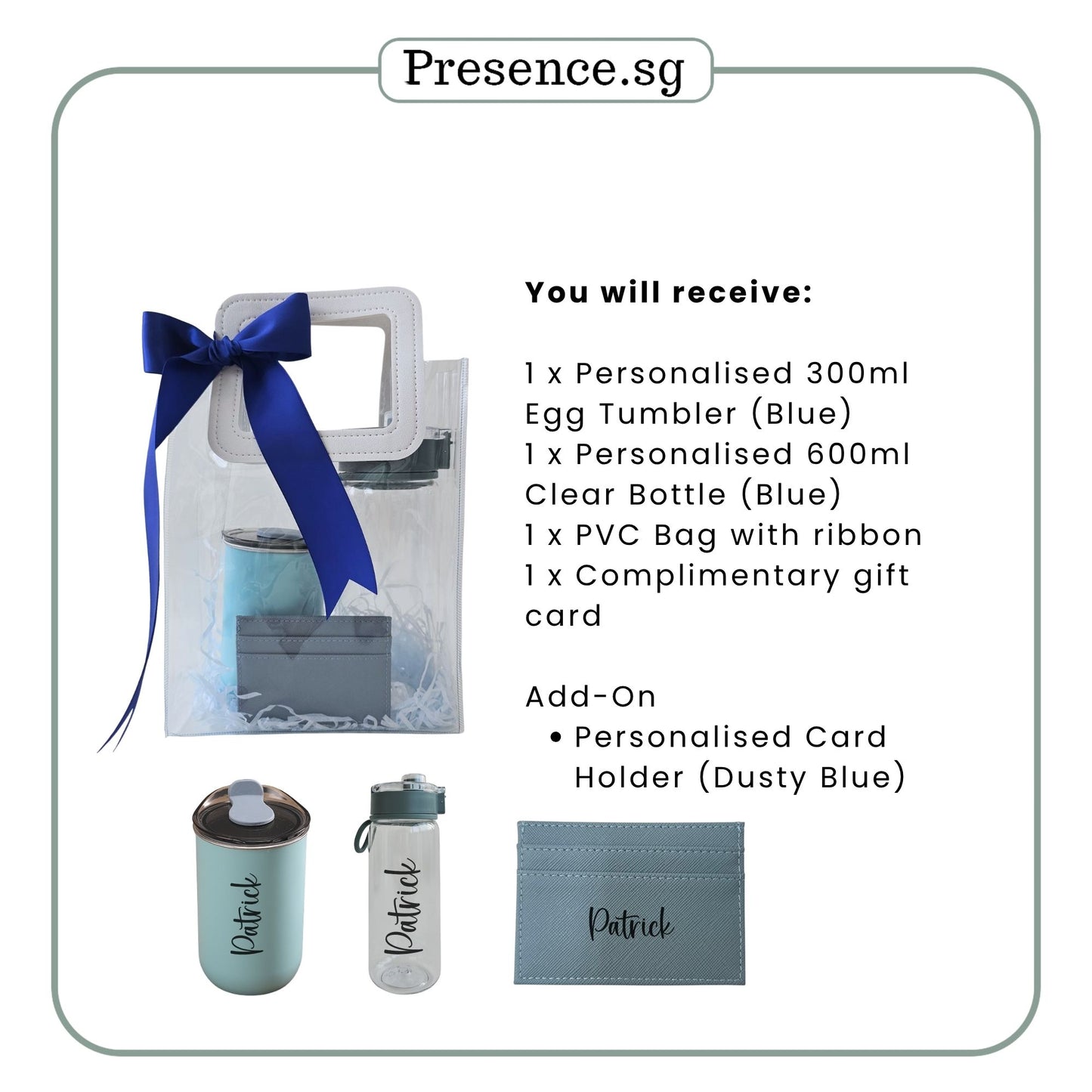 Personalised 300ml Egg Tumbler & 600ml Clear Bottle with Card Holder