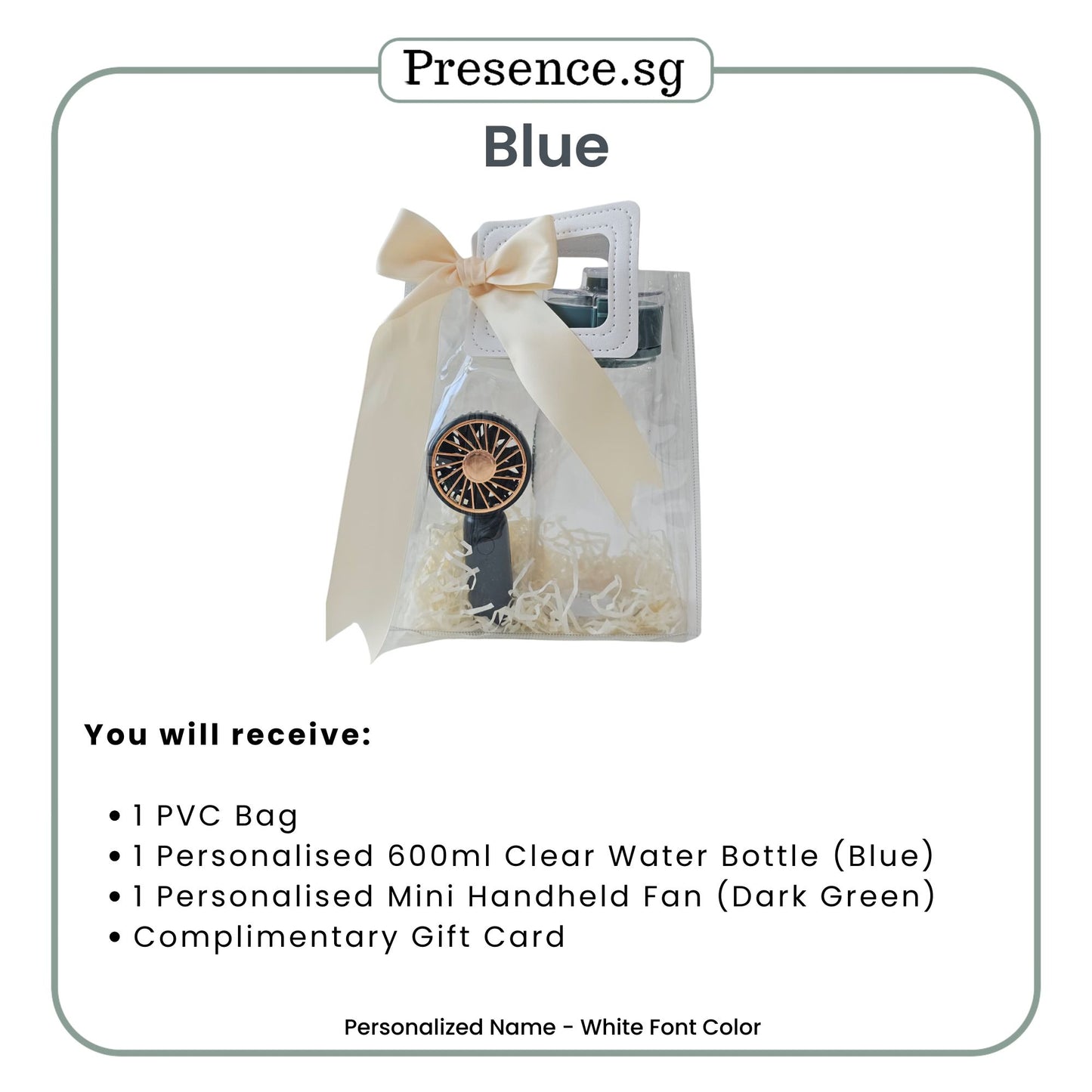 Personalised Clear Water Bottle Mini Fan Gift Set