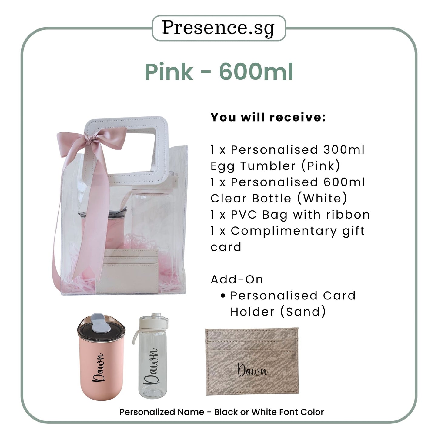 Personalised 300ml Egg Tumbler & 600ml Clear Bottle with Card Holder